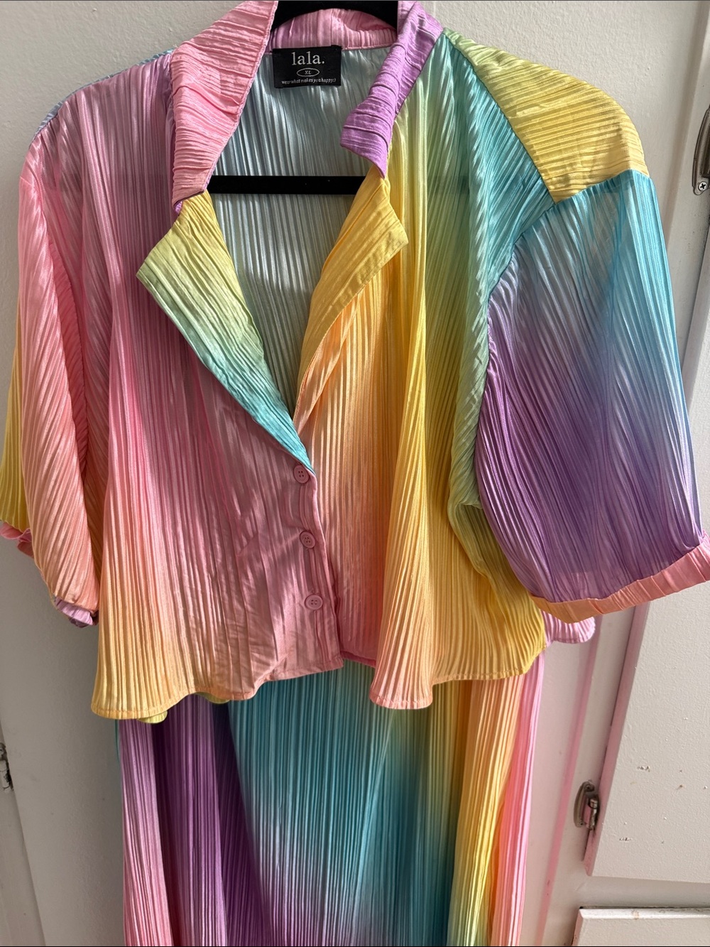 Dressed in LALA Pastel Rainbow Pleated Two-Piece Set